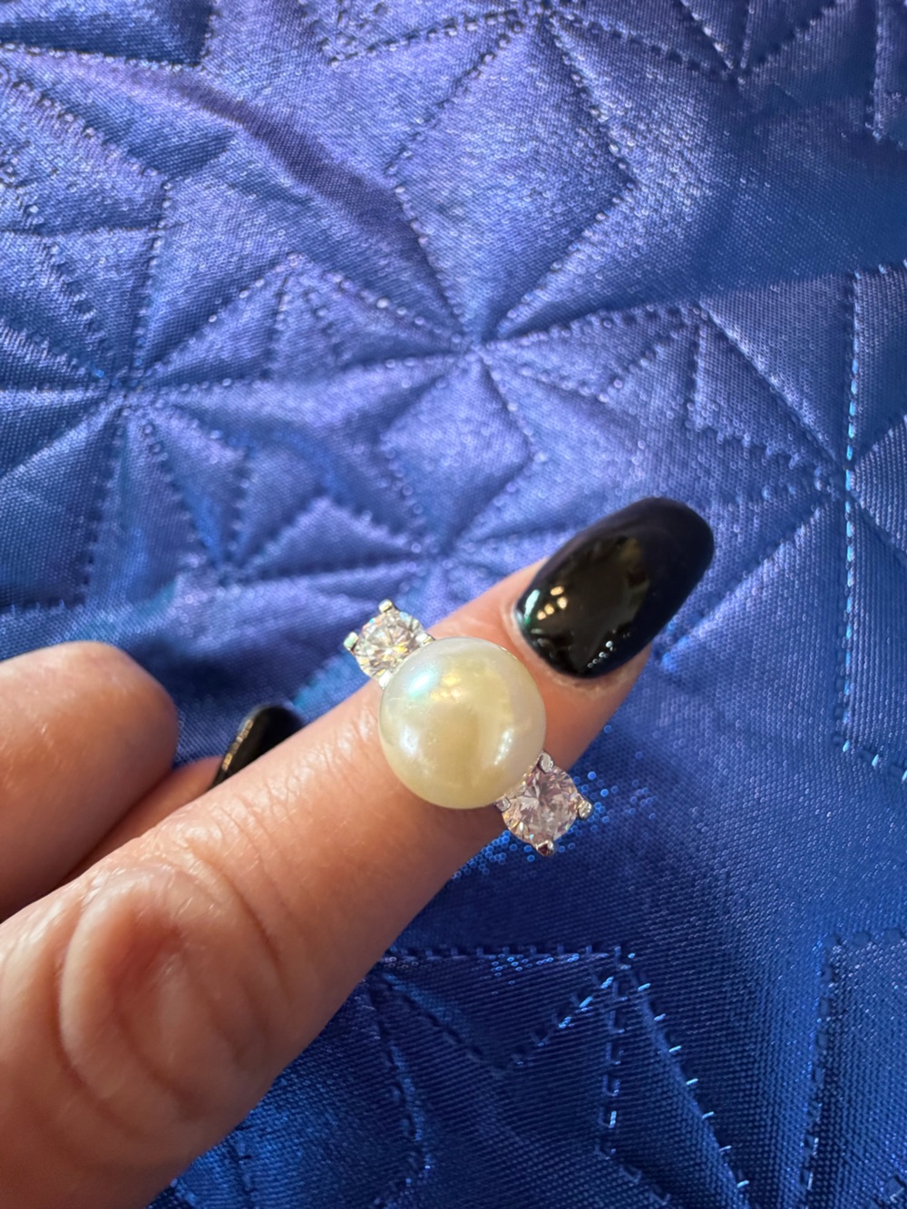 Park Lane Cream Pearl & Clear Stone Ring – Size 7